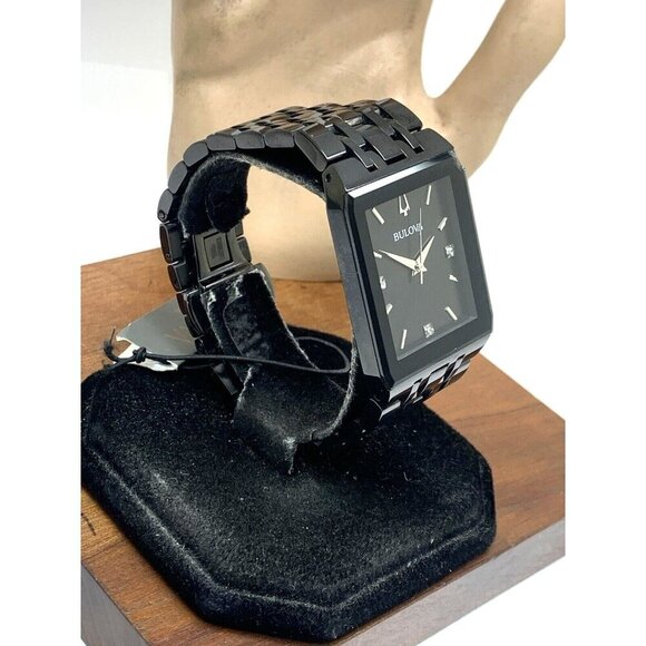 Bulova Men's Watch 98D164 Quartz Diamond Black Dial Steel Quartz CHIPPED CRYSTAL - Picture 2 of 15